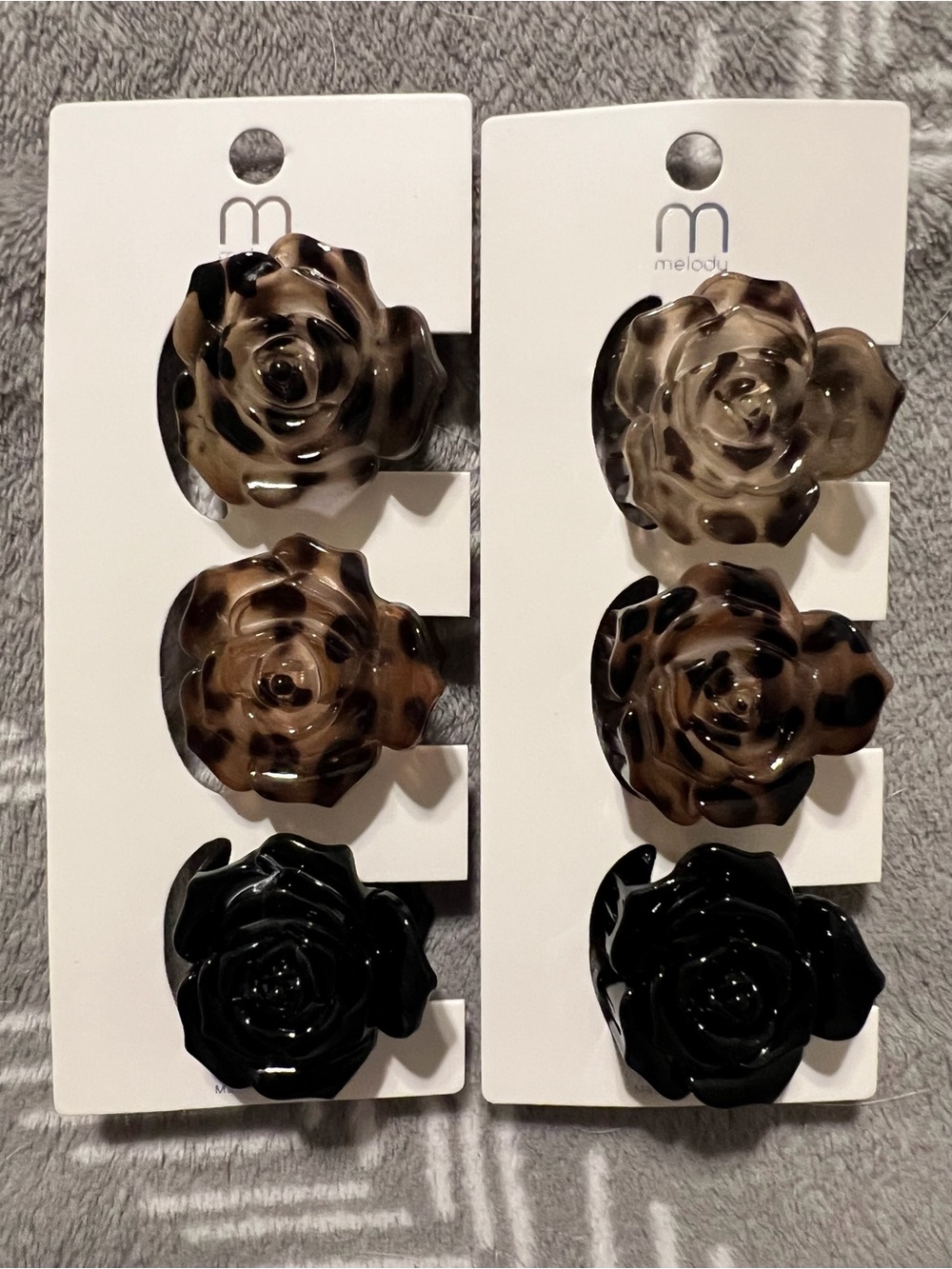 Mini Floral Rose Hair Clips - Black, Brown & Gray Tortoise 6 Pieces Total